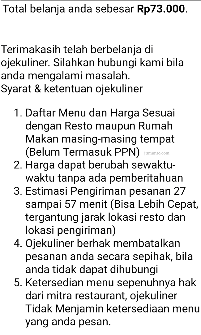 ketentuan pesanan ojek kuliner lampung