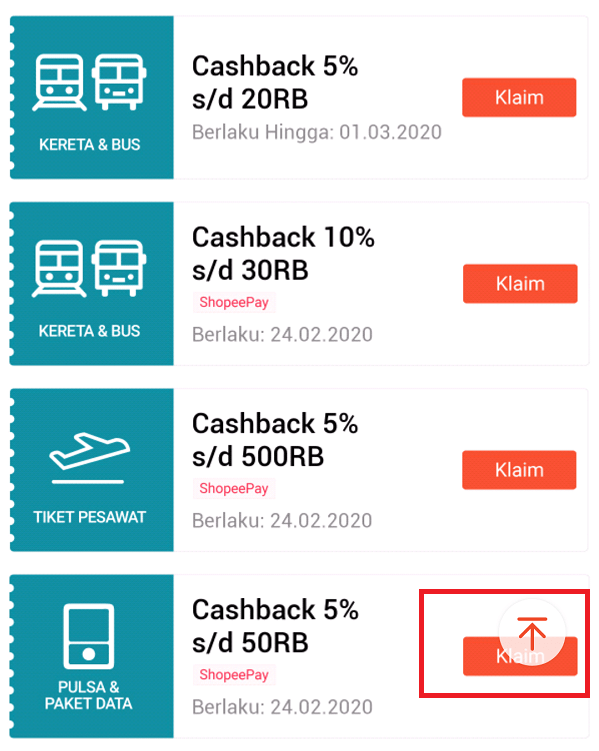 cara klaim cashback shopeepay