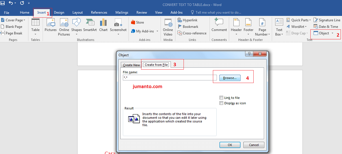 cara memasukkan file excel ke dalam word