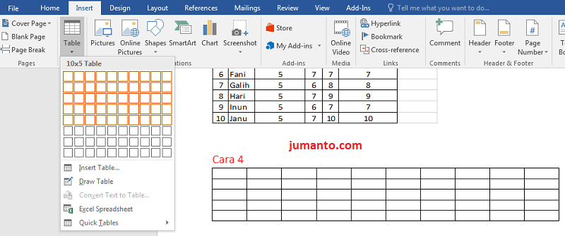 cara membuat tabel di microsoft word lengkap