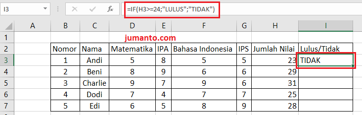 cara menggunakan rumus if di excel