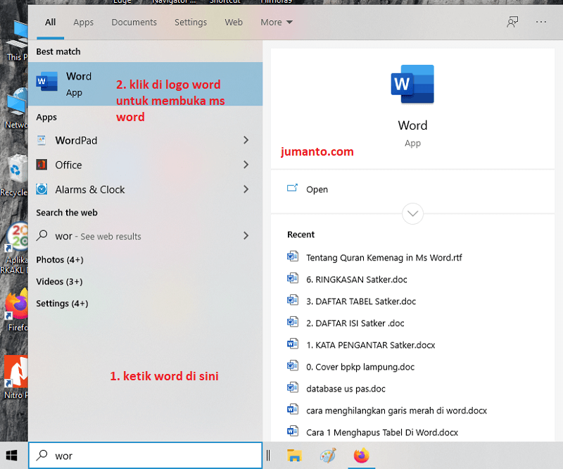 langkah pertama kali membuka microsoft word di komputer