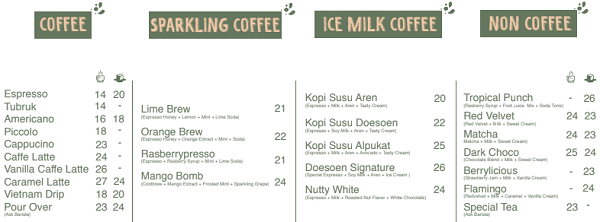 daftar menu minuman doesoen coffee